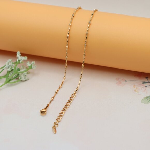 "Rose Gold Chain Necklace with Textured Links  Adjustable, XPNL0177 - Picture 11 of 12